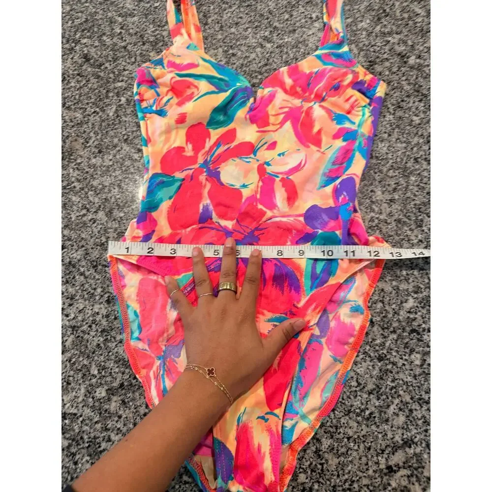 Sun Streak Floral Vintage 90's One-Piece Swimsuit Size 8